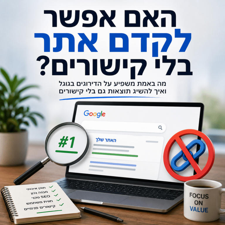 קידום אתר בלי קישורים באמצעות תוכן איכותי, SEO טכני ומבנה אתר נכון
